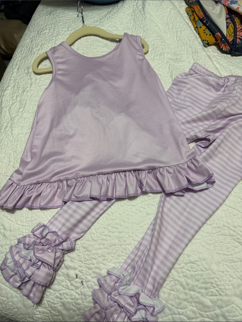 Girls' Lavender Ruffle Tank & Striped Leggings Set